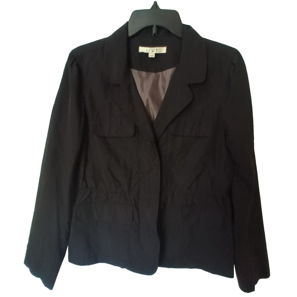 Ann Taylor Loft Women's Black Blazer Style Hoodless Rain Jacket - Size M